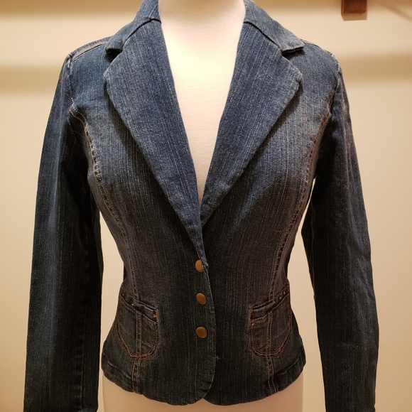 Casual Corner Stretch Jean Jacket Blazer Size 2 - Picture 1 of 4